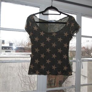 Moschino Black Sheer Star-Print Scoop Neck Top
